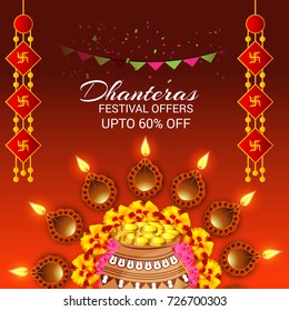 Vector illustration of a Social Media Header Background for Happy Dhanteras Festival.