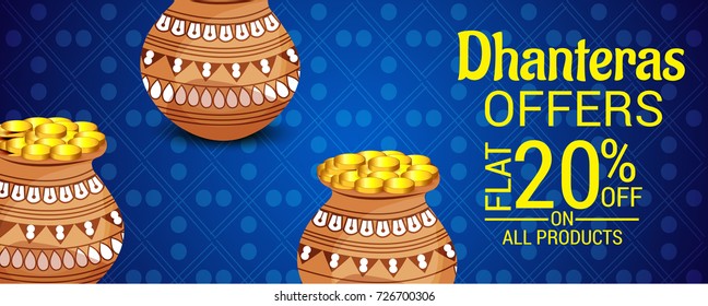 Vector illustration of a Social Media Header Background for Happy Dhanteras Festival.