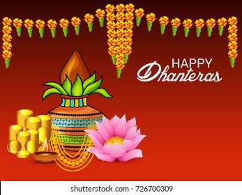 Vector illustration of a Social Media Header Background for Happy Dhanteras Festival.