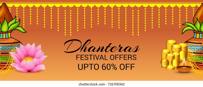 Vector illustration of a Social Media Header Background for Happy Dhanteras Festival.