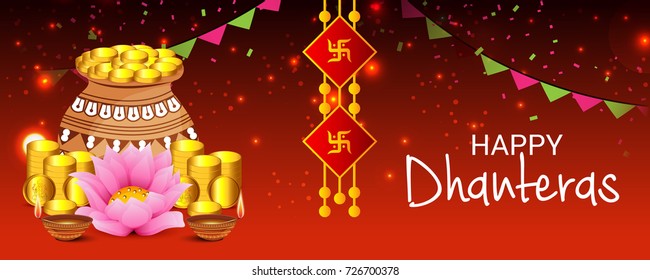 Vector illustration of a Social Media Header Background for Happy Dhanteras Festival.
