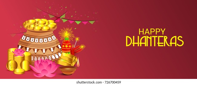 Vector illustration of a Social Media Header Background for Happy Dhanteras Festival.