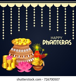 Vector illustration of a Social Media Header Background for Happy Dhanteras Festival.
