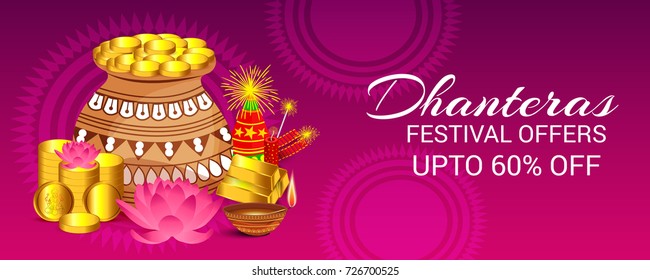 Vector illustration of a Social Media Header Background for Happy Dhanteras Festival.
