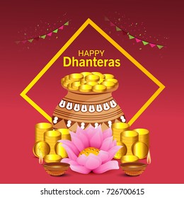 Vector illustration of a Social Media Header Background for Happy Dhanteras Festival.