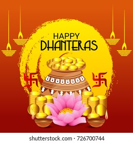 Vector illustration of a Social Media Header Background for Happy Dhanteras Festival.