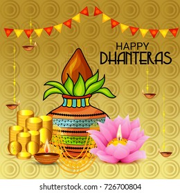 Vector illustration of a Social Media Header Background for Happy Dhanteras Festival.