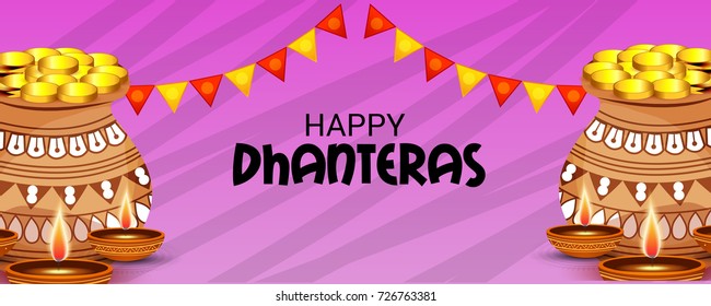 Vector illustration of a Social Media Header Background for Happy Dhanteras Festival.
