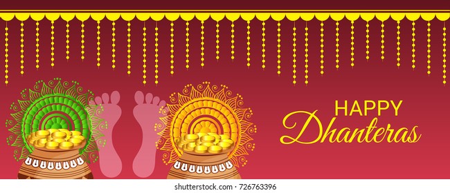 Vector illustration of a Social Media Header Background for Happy Dhanteras Festival.