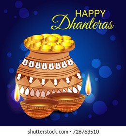 Vector illustration of a Social Media Header Background for Happy Dhanteras Festival.