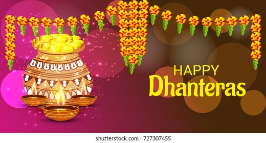Vector illustration of a Social Media Header Background for Happy Dhanteras Festival.