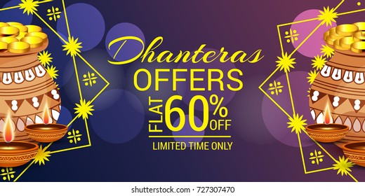 Vector illustration of a Social Media Header Background for Happy Dhanteras Festival.