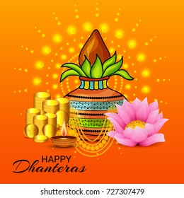 Vector illustration of a Social Media Header Background for Happy Dhanteras Festival.