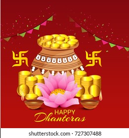 Vector illustration of a Social Media Header Background for Happy Dhanteras Festival.
