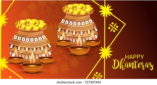 Vector illustration of a Social Media Header Background for Happy Dhanteras Festival.
