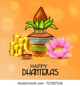 Vector illustration of a Social Media Header Background for Happy Dhanteras Festival.