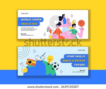 Vector Illustration of Social Media Horizontal Banner for World Youth Skills Day in Cartoon Style