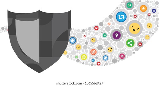 vector illustration of social media icons and shield for personal data protection