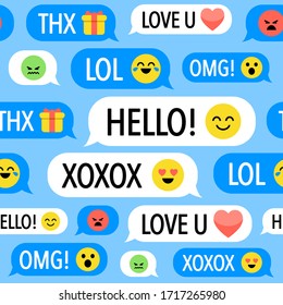 Vector Illustration Social Media Pattern With Speechbubbles, Emojis And Icons