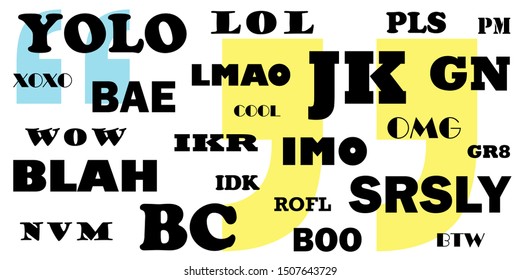 vector illustration of social media popular slang and abbreviations in typographical style poster