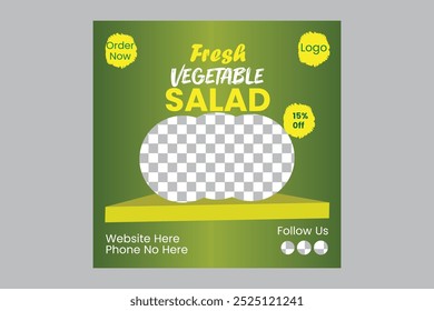 Vector illustration social media post design template of salad food.