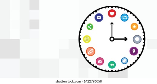 vector illustration of social media posting hours or digital schedule clock concept