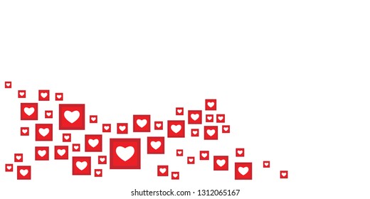 vector illustration with social media red hearts and likes symbols in corner with free space for text banner