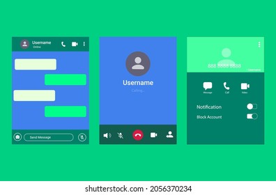 Vector Illustration Social Media Template On Green Background. Template Video Call For Handphone. Interface Social Media. WhatsApp Template. Chatting Box Template. Ui Ux Design Chatting Box.