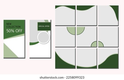 Vector illustration of social media template post and story. Square design with natural, yellow, blue, green, leaf templates for popular and business information background