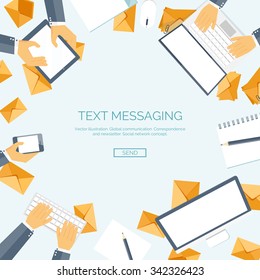 Vector illustration. Social network. Global communication, chatting. New message. Web chat.  