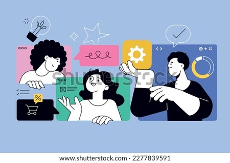 Vector illustration of social network, startup, teamwork, project development. Creative concept for web banner, social media banner, business presentation, marketing material.