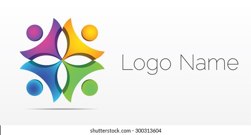 Vector Illustration.  Social network, team work, partnership, friends, business cooperation, playing kids. Internet outernet teamwork symbol.