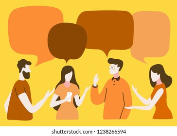 Vector illustration, social networks, flat style, news, chat, businessmen discuss social network dialogue speech bubbles - Shutterstock ID 1238266594
