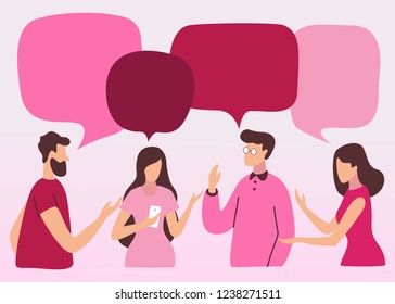 Vector illustration, social networks, flat style, news, chat, businessmen discuss social network dialogue speech bubbles