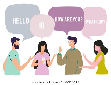 Vector illustration, social networks, flat style, news, chat, businessmen discuss social network dialogue speech bubbles group