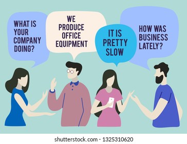 Vector illustration, social networks, flat style, news, chat, businessmen discuss social network dialogue speech bubbles group