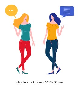 Vector illustration, social networks, flat style, news, chat, businessmen discuss social network dialogue speech bubbles