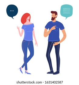 Vector illustration, social networks, flat style, news, chat, businessmen discuss social network dialogue speech bubbles