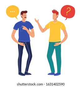Vector illustration, social networks, flat style, news, chat, businessmen discuss social network dialogue speech bubbles