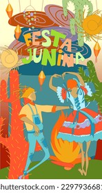 Vector illustration for social networks on a background on the theme of the brazilian carnival festa junina