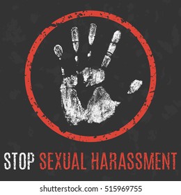 Vector Illustration. Social Problems Of Humanity. Stop Sexual Harassment.