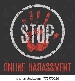 Vector Illustration. Social Problems Of Humanity. Stop Online Harassment.