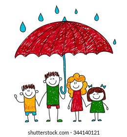 Vector illustration of social protection. Kids drawing