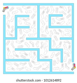 Vector illustration. Sock search. Children's board game. Labyrinth.