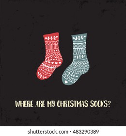 vector illustration of a socks pair on a black background and funny text