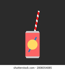 Ilustración vectorial de la lata de soda con paja.