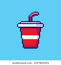 Ilustración vectorial de Soda Cup con Pixel Art Design, perfecto para diseños temáticos de activos de juego