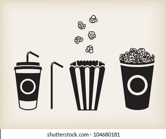 Vector illustration of soda cup, straw and popcorn