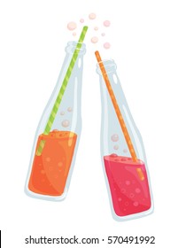 Vector Illustration Of Soda Pop Bottles With Straws