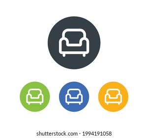 Ilustración vectorial, diseño del icono del sofá en forma de círculo.